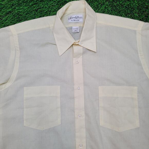 Vintage 80s Arrow Pastel Stripe Short Sleeve Button Up Shirt Mens Medium 15.5 - Picture 2 of 10